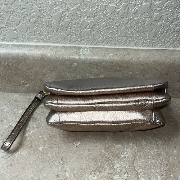 Vince Camuto New York Tan and Gold Wristlet Clutch Modern Design - Picture 11 of 13